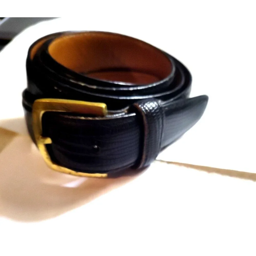 Liberty Of London Black Full Grain Cowhide Dress Belt Size 42 Brass Buckle Vtg